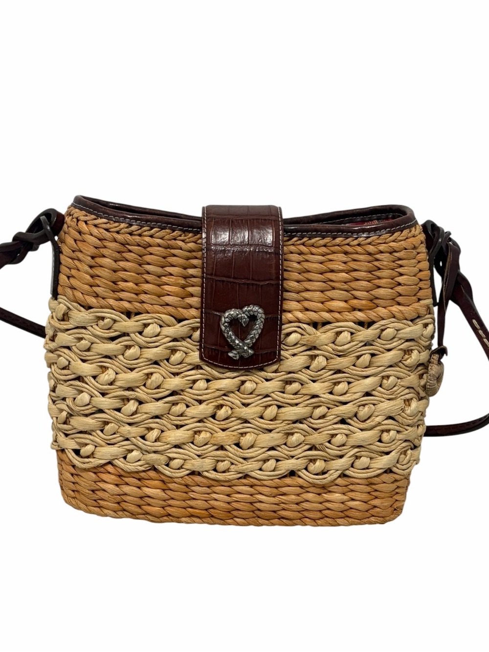 Brighton Woven Straw & Leather Shoulder Bag - Like New